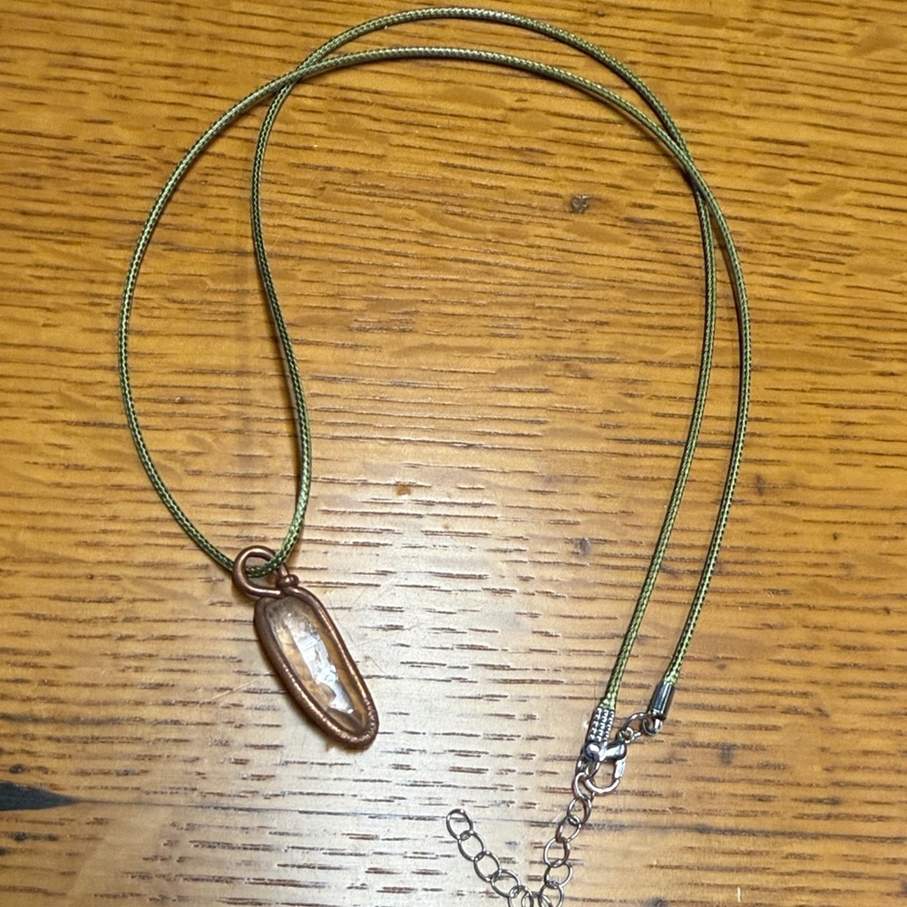 Green Cord Necklace with Copper Pendant